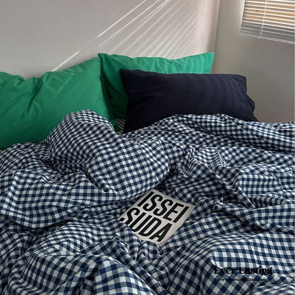Vintage Deep Blue Gingham Bedding Set