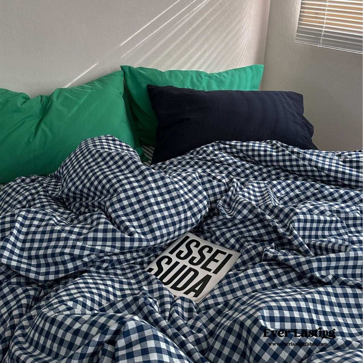 Vintage Deep Blue Gingham Bedding Set