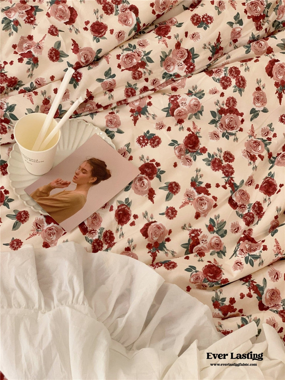 Vintage Floral Jersey Knit Bedding Set / Rust Pink