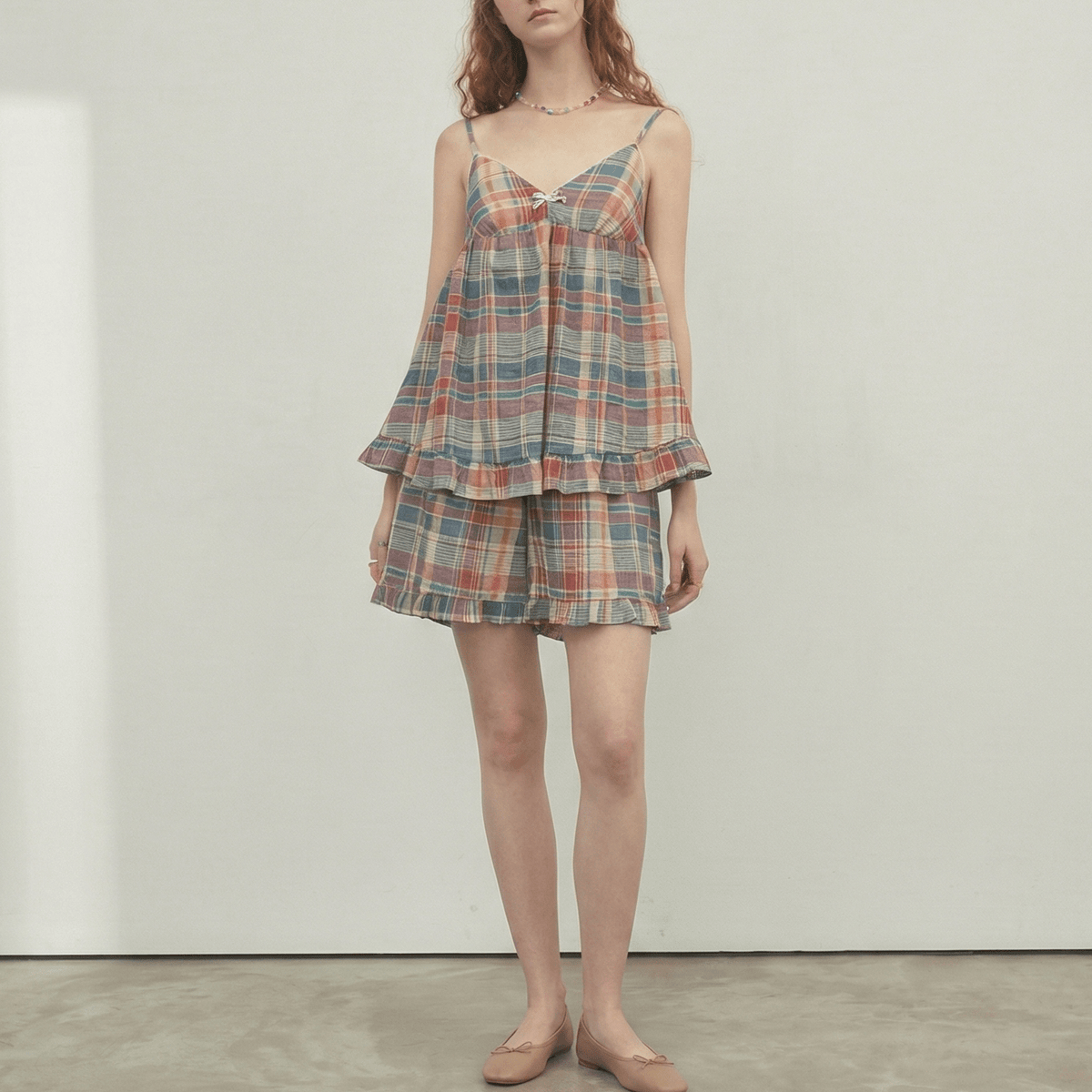 Vintage Inspired Plaid Tank Shorts Pajama Set