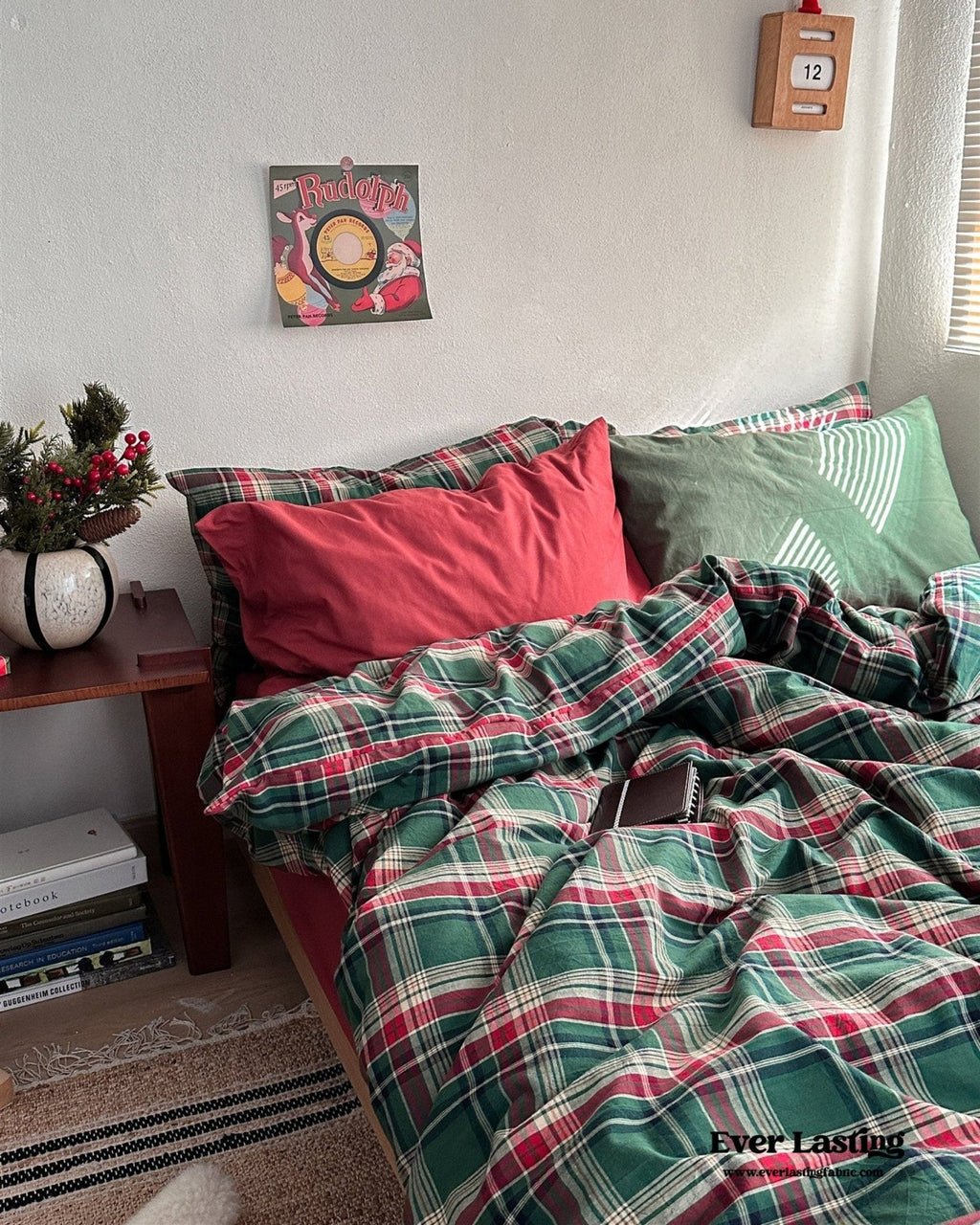 Vintage Plaid Bedding Set / Green & Brown