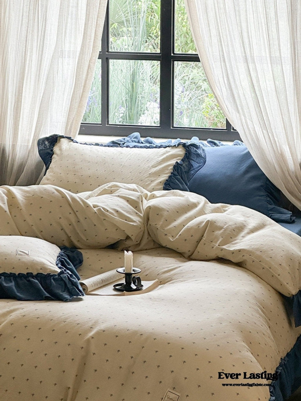 Vivienne Floral Double Gauze Bedding Set / Blue Ocean