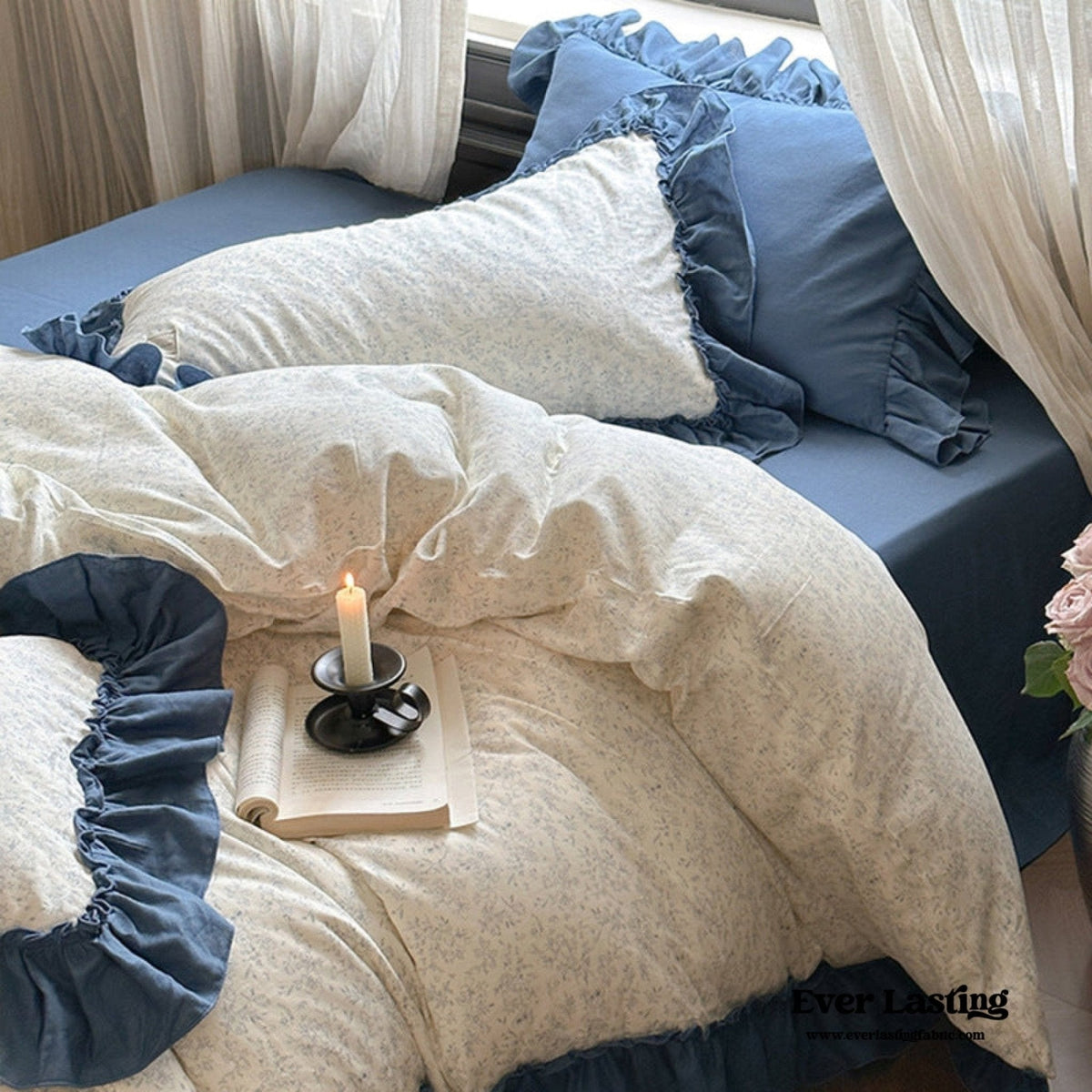 Vivienne Floral Double Gauze Bedding Set / Blue Ocean