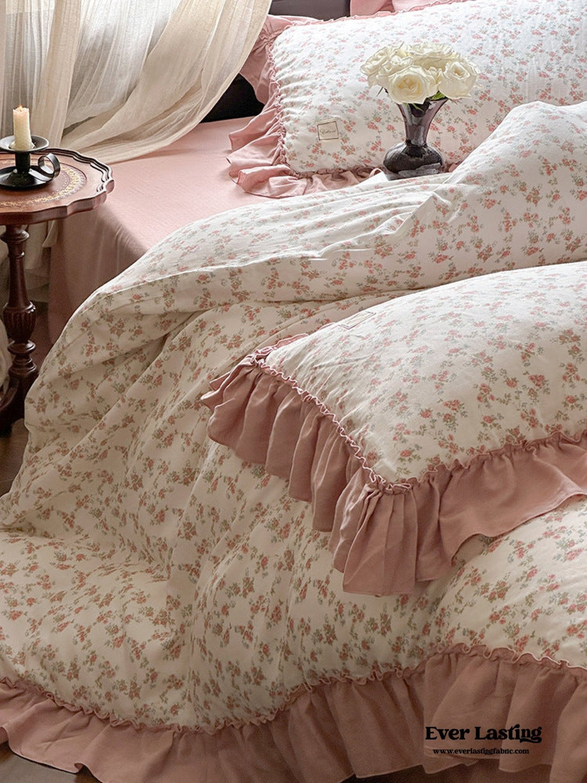 Vivienne Floral Double Gauze Bedding Set / Blush Pink