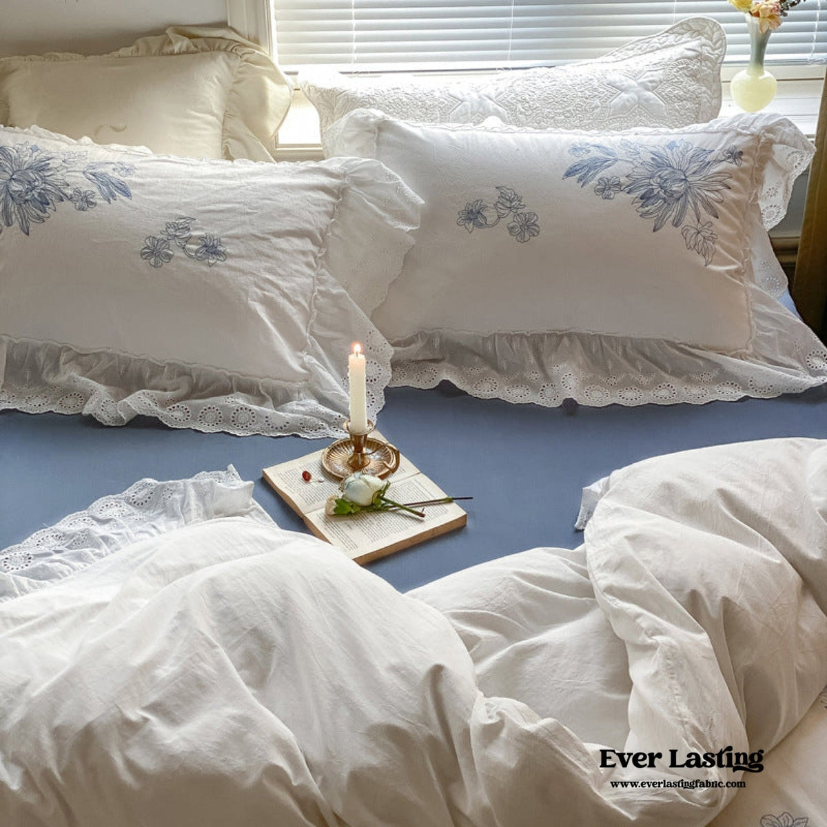 White Cottage Washed Cotton Ruffle Bedding Set