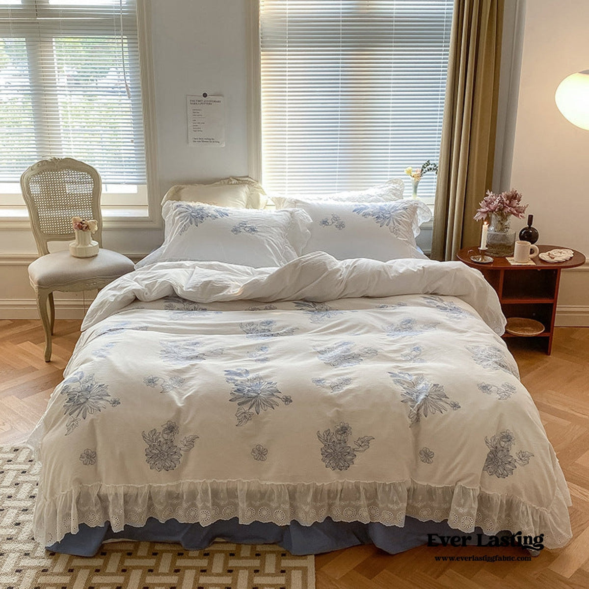 White Cottage Washed Cotton Ruffle Bedding Set