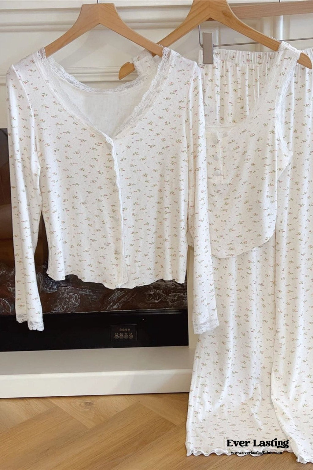 White Floral Pajama Set