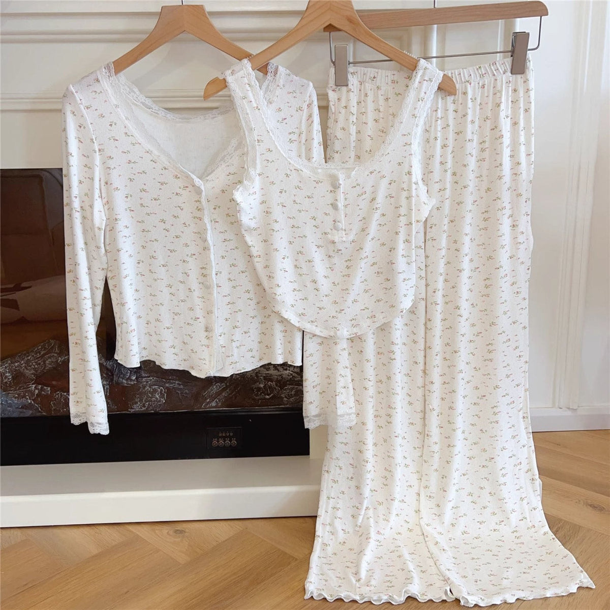 White Floral Pajama Set