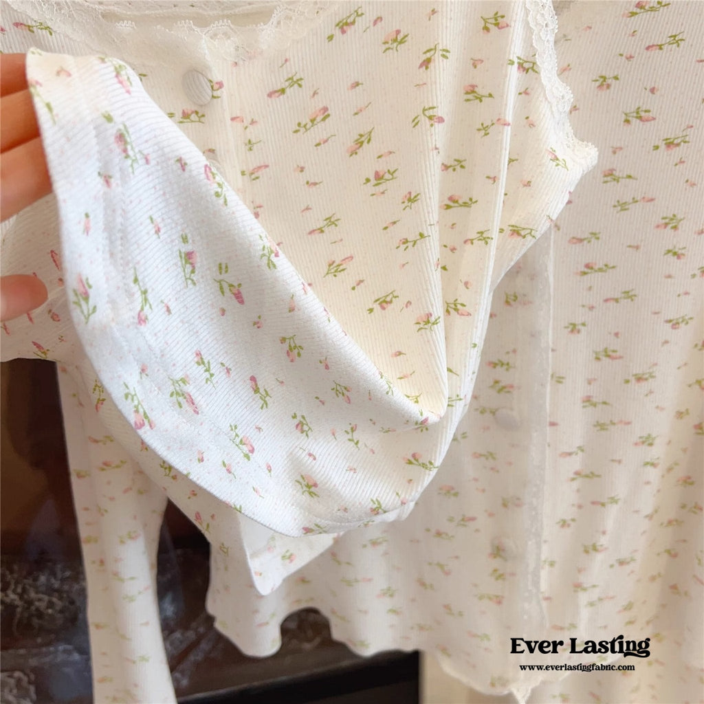 White Floral Pajama Set
