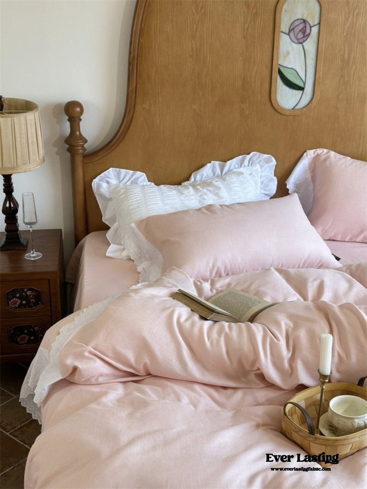 White Ruffle Lace Bedding Set / Purple
