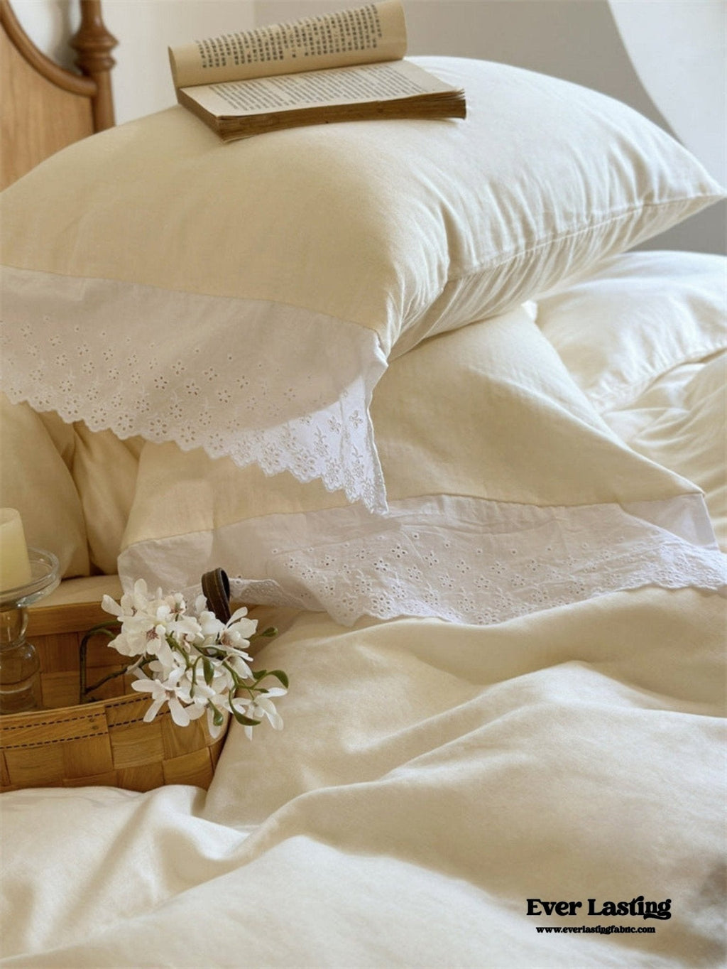 White Ruffle Lace Bedding Set / Purple
