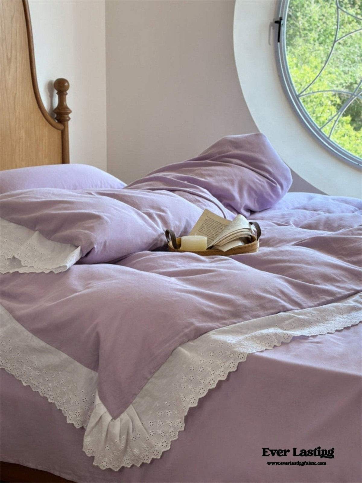 White Ruffle Lace Bedding Set / Purple