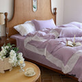 White Ruffle Lace Bedding Set / Purple