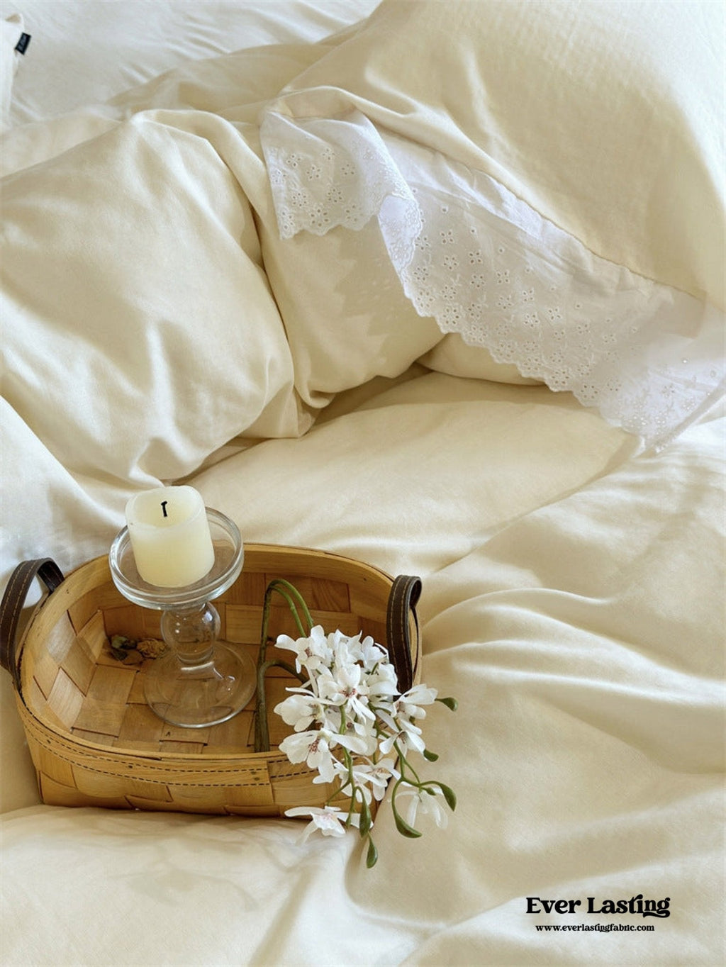 White Ruffle Lace Bedding Set / Yellow