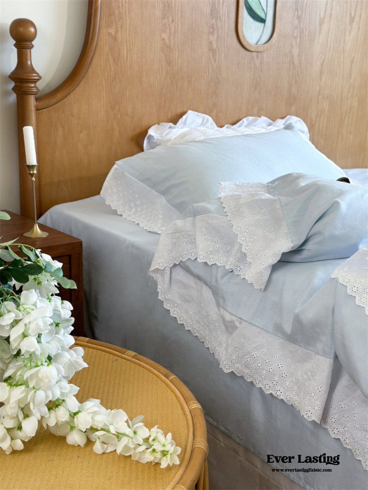 White Ruffle Lace Bedding Set / Yellow